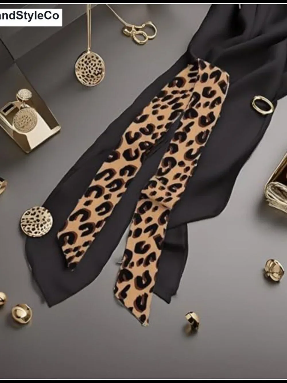 Silk Leopard Print Neck Scarf Hairband Purse Accessory Lightweight Chic